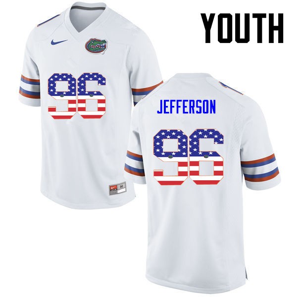 Florida Gators Youth #96 Cece Jefferson College Football Jersey USA Flag Fashion White